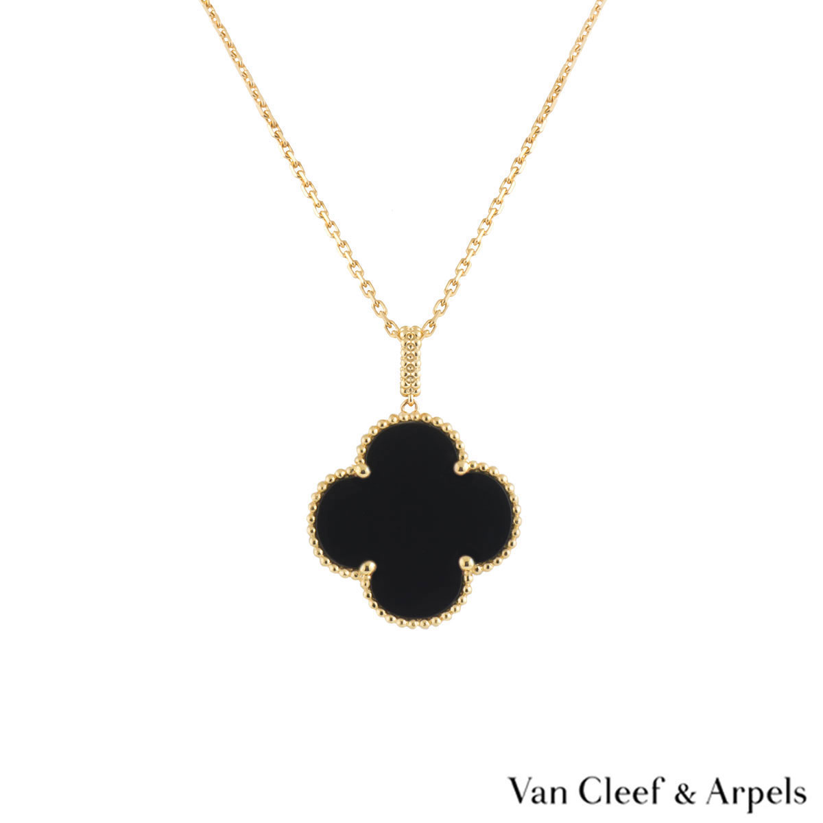 Van Cleef & Arpels Yellow Gold Onyx Magic Alhambra Necklace VCARO49M00 ...